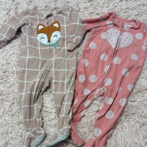 Carter's Tan Fox and Pink Heart Footies